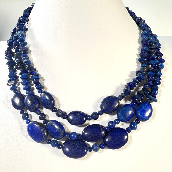 Vtg Jay King Mind Find DTR Lapis Lazuli 3-Strand 18" +3" 925 Clasp Necklace OOAK - Picture 1 of 7
